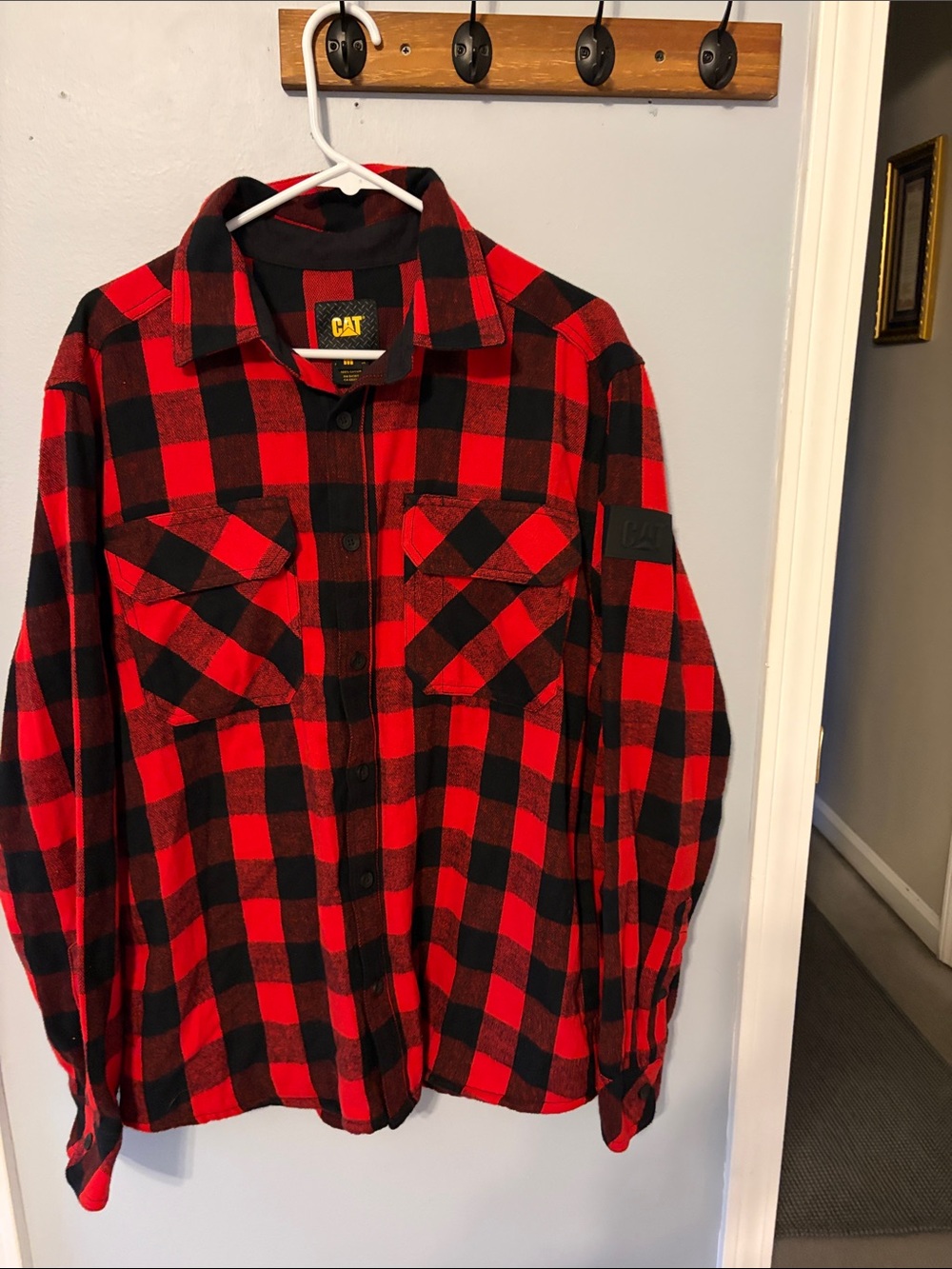 CAT Red and Black Plaid Flannel Button-Down Shirt